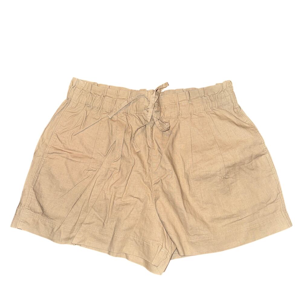 Uniqlo Shorts Women's Size XL Tan Mid Rise Linen Blend Drawstring Pockets